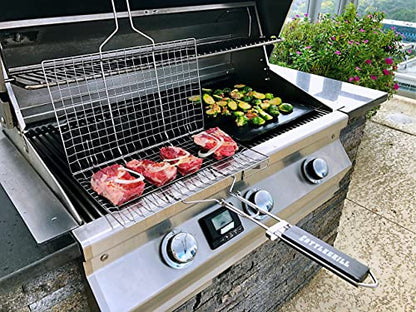 Foldable BBQ Fish Grill Basket with 430 Stainless Steel, Grill Set Includes: a Reusable Grill mat and a basting Brush.