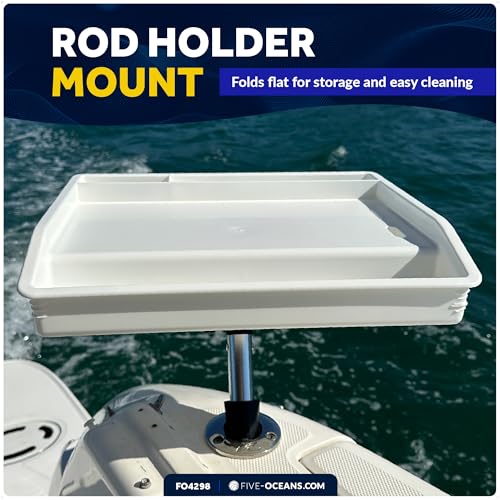 Five Oceans Boat Cutting Board, 17"x14"- Deluxe Bait Cutting Table with Rod Holder Mount, Knife & Pliers Holder, 3 Deep Trays & Draining Hole - 1-Year Warranty - FO4298 - color: Deluxe Bait Cutting Board (Rod Holder Mount)