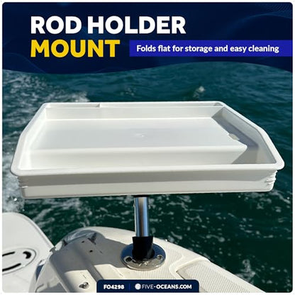 Five Oceans Boat Cutting Board, 17"x14"- Deluxe Bait Cutting Table with Rod Holder Mount, Knife & Pliers Holder, 3 Deep Trays & Draining Hole - 1-Year Warranty - FO4298 - color: Deluxe Bait Cutting Board (Rod Holder Mount)