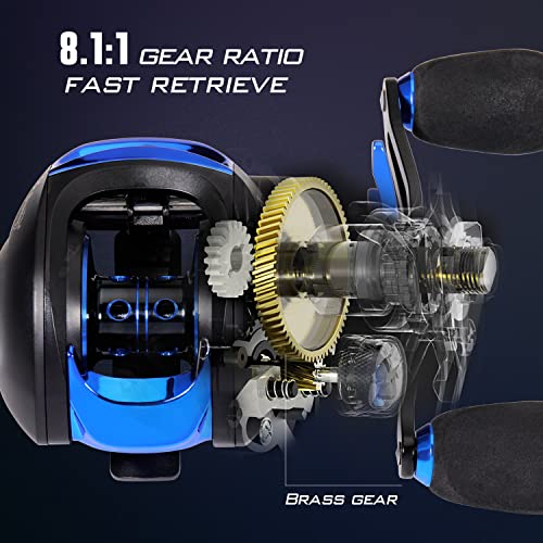 Sougayilang Baitcasting Fishing Reel with 9 + 1 Anti-Reverse Ball Bearings, 8.1:1 High-Speed Gear Ratio Casting Reel - color: Blue- Right Handed