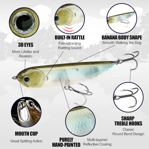 LUCKY CRAFT Sammy 98, Freshwater Lake Bass Fishing Lure, Topwater, Floating, Perfect Walking The Dog, Fishing Gear, Fishing Accessories, Fishing Tackle - color: 238 Ghost Minnow