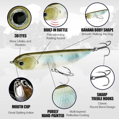 LUCKY CRAFT Sammy 98, Freshwater Lake Bass Fishing Lure, Topwater, Floating, Perfect Walking The Dog, Fishing Gear, Fishing Accessories, Fishing Tackle - color: 238 Ghost Minnow