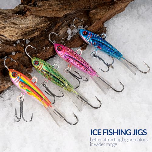 THKFISH Ice Fishing Jigs Ice Fishing Lures Ice Fishing Gear for Crappie, Panfish, Walleye, Bluegill Vertical Jigs Kit Ice Fishing Tackle 4PCS/8PCS 10g(0.35oz) 18g(0.63oz) - color: D style-7g(1/4oz)-4pcs