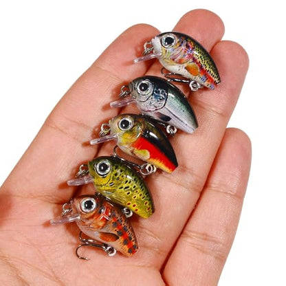 5 Pcs Mini Fishing Crankbaits Kit,Realistic 3D Eyes Floating Swimbait for Bass, Trout, Perch, Walleye,with Tackle Box