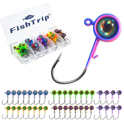 FishTrip Crappie Jig Heads, 25/40packs Fishing Jig Heads Hooks with 3D Eyes Swimbait Jig Head for Crappie Bass Fishing 1/32oz, 1/16oz, 1/8oz, 3/16oz, 1/4oz - size: 1/16oz_40pcs