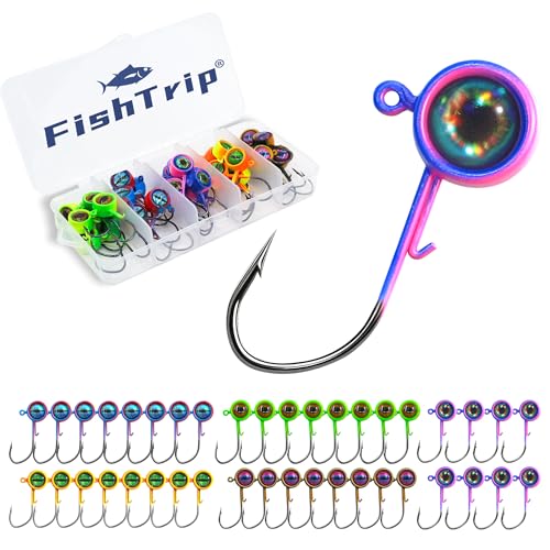FishTrip Crappie Jig Heads, 25/40packs Fishing Jig Heads Hooks with 3D Eyes Swimbait Jig Head for Crappie Bass Fishing 1/32oz, 1/16oz, 1/8oz, 3/16oz, 1/4oz - size: 1/32oz_40pcs