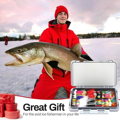 Ice Fishing Jigs Kit 100pcs Lures Bait Icefishing Set Crappie Jig Hooks Gear Accessories for Walleye Panfish with Tackle Box Gifts for Men - color: 50pcs Fly Ice Jig with Lure Box