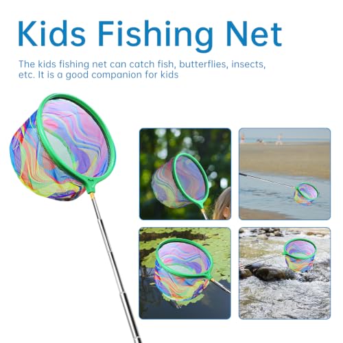 2PCS Fishing Net with Bucket, Telescopic Fishing Landing Net, Collapsible Youth Sand Bucket, Youth Fish Butterfly Catching for Freshwater Saltwater Outdoor Activities - color: Orange + Green