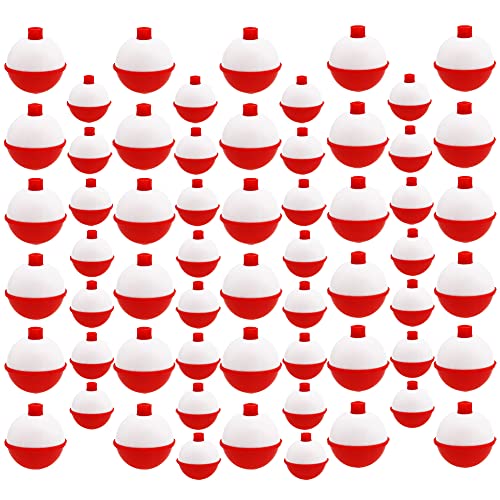 60 PCS Fishing Floats,Hard ABS Fishing Bobber Bulk,Push Button Round Buoy Floats for Fishing Tackle Accessories,1/1.5 Inch
