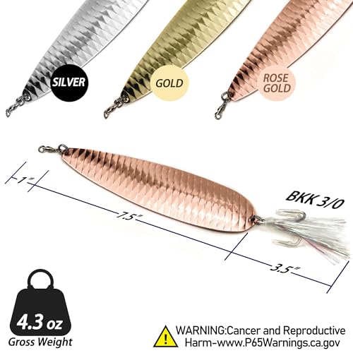Magnum Flutter Spoon Deep Sea Jigging Fishing Lures, 7.5-9 Inch Large Hard Metal Sinking Trolling Casting Striper Fishing Spoon Baits for Striped Bass, Salmon, Walleye, Saltwater, Freshwater - color: B1 - 7.5" Classic - Gold