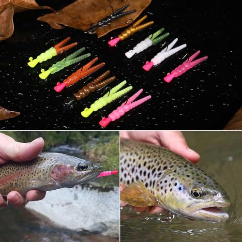 XFISHMAN-Trout-Fishing-Lure-Kit 165-Piece Creek & River Fishing Set with Split Tail Grub Worms, Shad Dart Jig Heads, Floats & Sinkers Ideal for Seasonal Trout Crappie Panfish