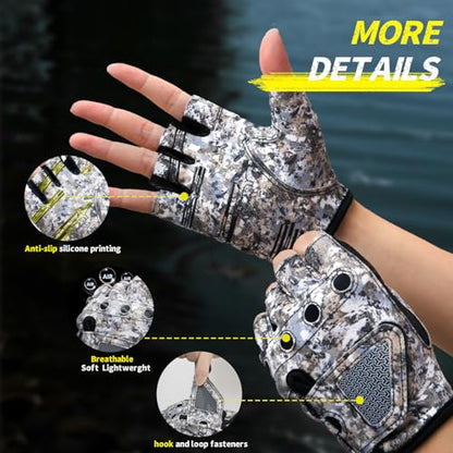 Stubby Fingerless Fishing Gloves Men - Lightweight Breathable Anti-Slip Kayak Gloves Women for Kayaking, Sailing,Paddling,Rowing - color: Camouflage gray, size: Small-Medium