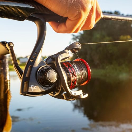Piscifun Flame Spinning Reels, Lightweight 9+1BB Ultra Smooth Spinning Fishing Reels, 19.8LBs Max Drag - color: Red, size: 500
