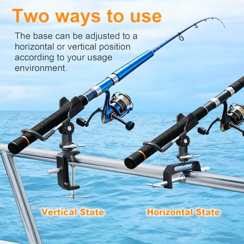 1/2 Pack Fishing Rod Holders for Boat, 360 Degree Adjustable Fishing Rod Holder with Enlarge Clamp, Aluminum Alloy, Suitable for Round /Square Tubular Hulls. - color: Fishing Rod Holder-2pack