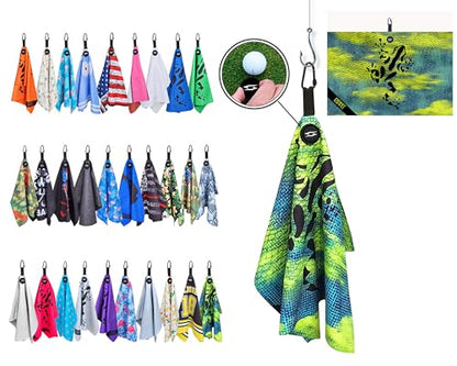 Magnetic Microfiber Waffle Golf Towel – Large 16"x24" Clean Golf Club Ball Magnet Clip to Hang on Bag Cart Strong Premium Strength Ultra Absorbent Gear Blue Men (Rippit Yellow Blue Haze) - color: Rippit Yellow Blue Haze
