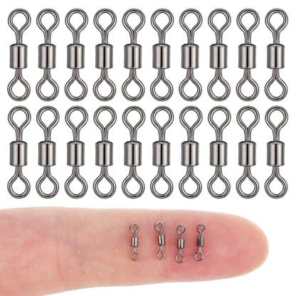 100 PCS Micro Swivels for Fly Fishing, Fishing Swivels #14 Copper Small Rolling Barrel Swivel High Strength Barrel Swivel Hook Line Connector Fly Fish Tackle Swivelwith Black Coating