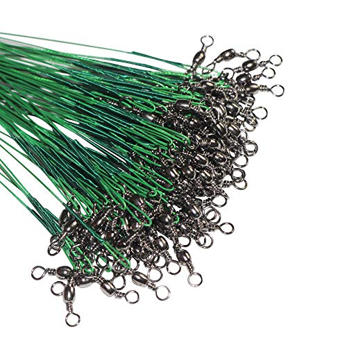60pcs Fishing Wire Leaders Nylon-Coated Fishing Line Wire Leaders with Swivels and Snaps 6inch, 9inch, 12inch