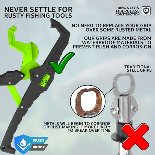 Fish Lip Grabber Fish Lip Gripper 9" Fishing Tool Mouth Spreader Grip Hook Remover Gripper Hook Remover Fishing Gear Comes with Lanyard - color: Green