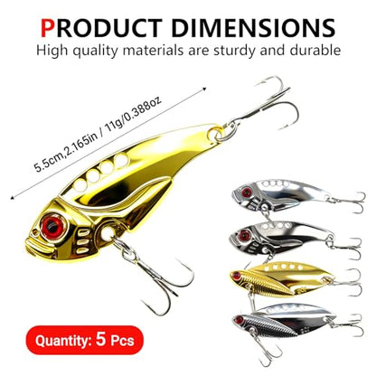 5PCS/10PCS Fishing Lures, Metal VIB Hard Blade Baits, Spinner Spoon Metal Fishing Spoon Crankbaits Swimbaits for Trout Walleye Crappie - color: B-5PCS