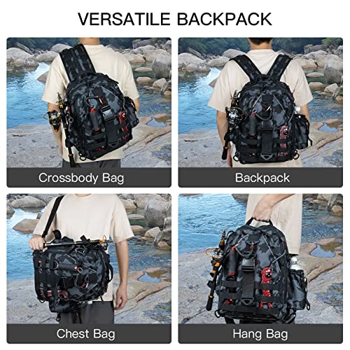 Night Cat Fishing Tackle Backpack: Fly Fishing Sling Bag With Rod Holder Shoulder Storage