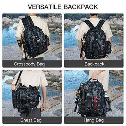 Night Cat Fishing Tackle Backpack: Fly Fishing Sling Bag With Rod Holder Shoulder Storage