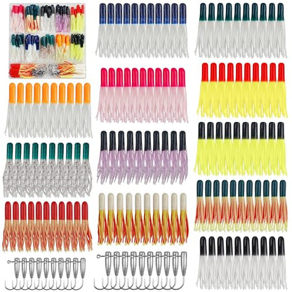 Grub Fishing Lures Jig Heads Hooks Kit, Crappie Lures Tube Baits Soft Worms Grub Tail Crappie Jigs for Bass Trout Bluegill Panfish Fishing 17-140pcs - color: 140pcs/kit