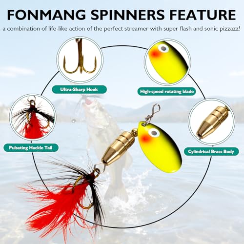 FONMANG Fishing Lure Spinner baits for Freshwater and Saltwater,2026 New Bass Trout Fishing Lures Also for Crappie Salmon Walleye Pike - color: A-12Pcs Spinners