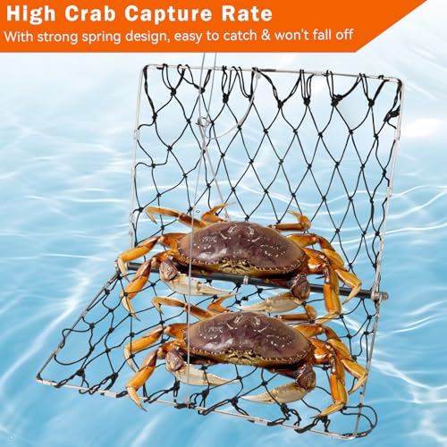 QualyQualy 4 Set Castable Crab Trap Kit, Foldable Crabbing Net with Rope & Bait Clip, Crab Snare/Pots/Traps for Blue Crabs, Dungeness, Crawfish Portable Crabbing Equipment - color: Crab Trap - 4 Pack
