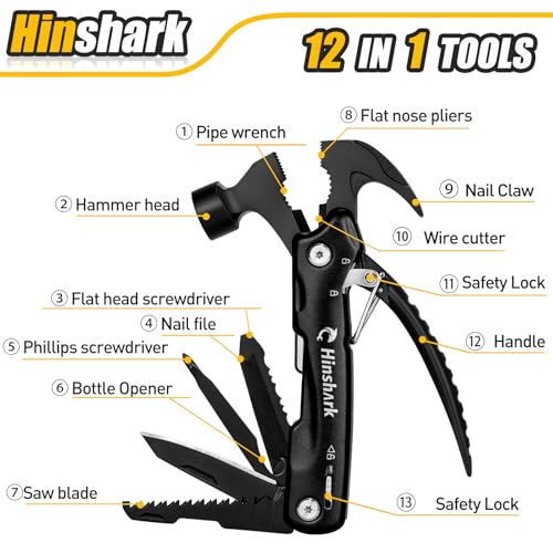 Gifts for Men 12 in 1 Hammer Multitool, Anniversary Birthday Gifts for Men Dad Husband Him Grandpa, Unique Gift for Dad Who Have Everything, Camping Essentials Cool Gadgets Tools