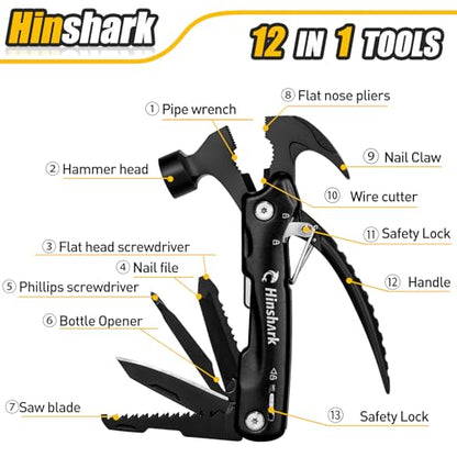 Gifts for Men 12 in 1 Hammer Multitool, Anniversary Birthday Gifts for Men Dad Husband Him Grandpa, Unique Gift for Dad Who Have Everything, Camping Essentials Cool Gadgets Tools