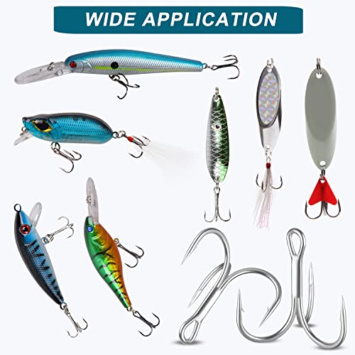 Fishing Red Treble Hooks- 80/120pcs Sharp Round Bend Barbed Treble Hook High-Carbon Steel Triple Hooks for Bass Trout Saltwater Freshwater Size 1/0 1 2 4 6 8 10 12 14 - color: WHITE, size: 120PCS-10#