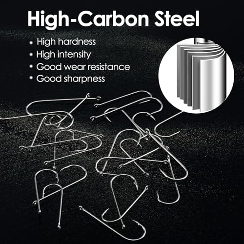 60pcs Aberdeen Sea Fishing Hooks, Large Barbed Aberdeen Hooks, Long Shank and Wide Gape Size 1#, 1/0, 2/0, 3/0, Light Fishing Hooks High Carbon Steel (60 Pcs, Mixed)