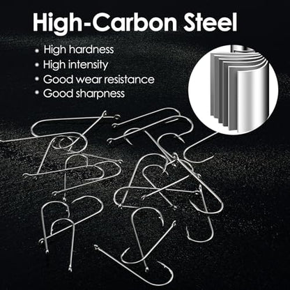 60pcs Aberdeen Sea Fishing Hooks, Large Barbed Aberdeen Hooks, Long Shank and Wide Gape Size 1#, 1/0, 2/0, 3/0, Light Fishing Hooks High Carbon Steel (60 Pcs, Mixed)