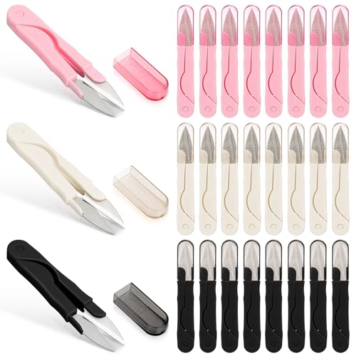Mudder 24 Pcs U Shape Sewing Scissors with Protective Safety Cover Mini Snippers Shears Small Trimming Nipper Clipper for Various Materials Fishing Line DIY Sewing Tailoring Dressmaking Crafting - style: Lovely