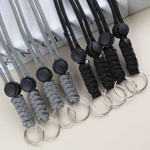 Anjiucc 20pcs Braided Lanyard Keychain, Neck Badge Lanyard with Keyring Adjustable Length for Keys Whistle ID Card Holder - color: Black + Gray