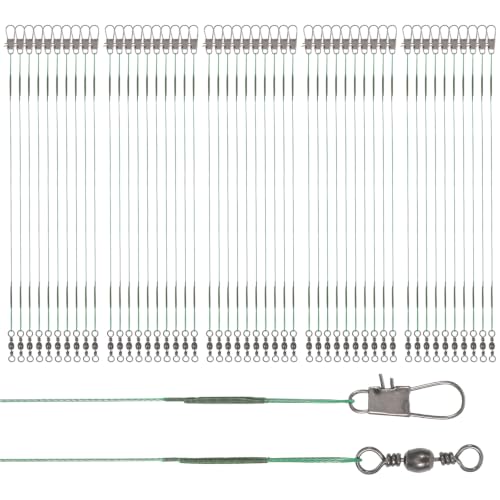 Fishing Leaders, 50 Pcs Steel High-Strength Anti-Bite Wire Leader Line Kit | Fishing Leaders with Swivels for Saltwater Freshwater, Connects Lures Bait Rigs Hooks Tackle (Green, 9.8 Inch)