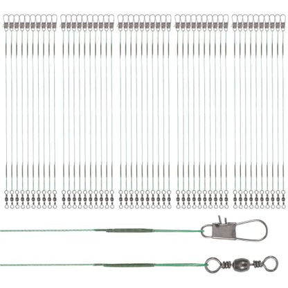 Fishing Leaders, 50 Pcs Steel High-Strength Anti-Bite Wire Leader Line Kit | Fishing Leaders with Swivels for Saltwater Freshwater, Connects Lures Bait Rigs Hooks Tackle (Green, 9.8 Inch)