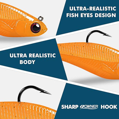 Pre-Rigged Soft Fishing Lures, Easy Catch Swimbaits for Bass Trout | Paddle & Curly Tail, Swim Baits for More Bites, Freshwater & Saltwater Fishing Bait, Crappie Walleye Pike Lures, Value Pack - color: A2-3.5"-0.75oz