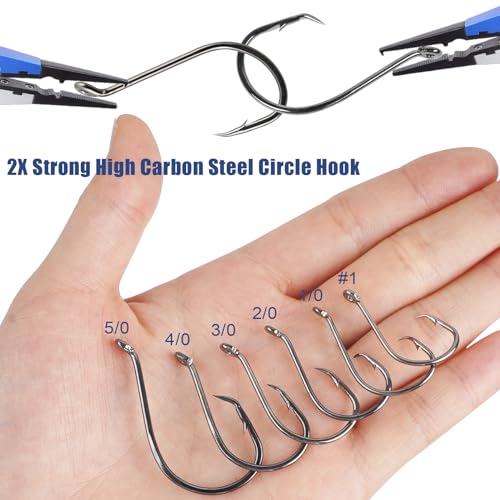 Circle Hooks Freshwater Saltwater Fishing Hooks 2X Strong High Carbon Steel Offset Catfish Fishing Hooks, Variety of Different Sizes - color: 150pcs hooks