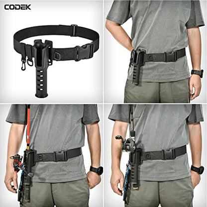 CODEK Fishing Waist Belt Rod Holder - Adjustable Wading Belt With Portable Pole Inserter for Spinning, Casting Reel, Surf, Kayak, Fly Fishing Gear Accessories - Wader Strap - style: Black