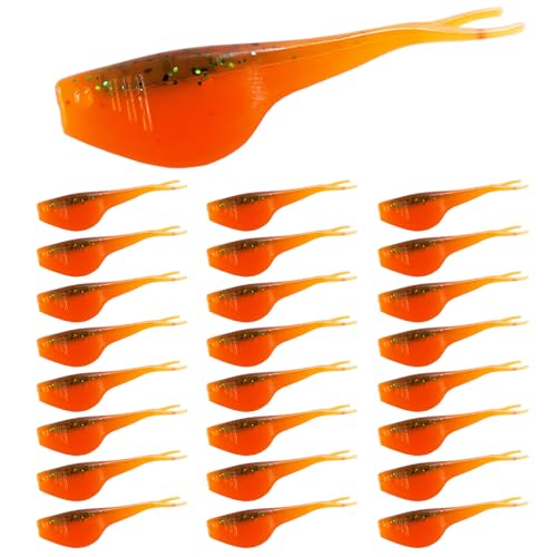 Split-Tail Crappie Lures - 24pcs Soft Plastic Lures for Bluegill, Panfish, Trout, Bass - color: Orange