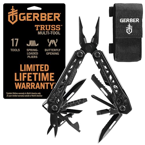Gerber Gear Truss 17-in-1 Multitool with Pocket Knife and Needle Nose Pliers - Gifts for Men, Compact EDC Gear, Black with Standard Sheath - style: Black Standard Sheath