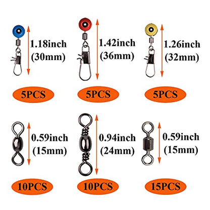 Fishing Swivels Kit - Ball Bearing Swivel, Rolling Barrel Swivel, Crossline Three Way Swivel, Duo Lock Snap, High Strength Fishing Line Connector for Bass Trout Saltwater Freshwater - color: 115PCS