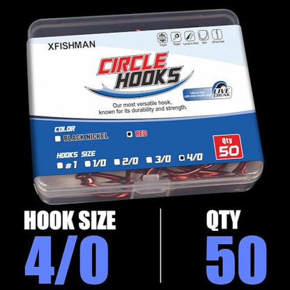 XFISHMAN Circle-Hooks-Fishing-Equipment-Octopus-Hooks-Saltwater-50 Pack #1 –12/0 - color: Red, size: 4/0 50-Pack
