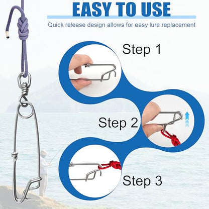 OROOTL 5pcs Longline Fishing Snap Clips, Stainless Steel Floatline Tuna Clips with Swivel Long Line Branch Hangers Snap Trotline Decoys Clips - size: 4inch(400lb)-5pcs