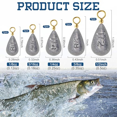 Bass Casting Swivel Bell Sinkers Fishing Weights Drop Shaped Fishing Sinkers Catfish Weights for Ocean Saltwater Surf Bass Casting Gear Tackle - size: 1/2oz 3/8oz