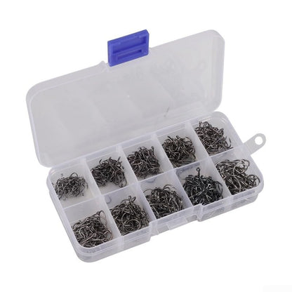 500 Pieces Fishing Hooks Assortment, 10 Sizes #3-#12 Carbon Steel Fishhooks with Storage Box, Black Tackle Kit for Saltwater and Freshwater Fishing