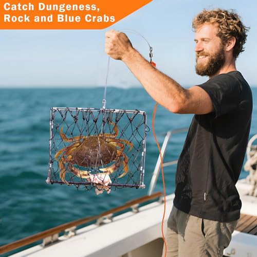 QualyQualy 2 Set Castable Crab Trap Kit, Foldable Crabbing Net with Rope & Bait Clip, Crab Snare/Pots/Traps for Blue Crabs, Dungeness, Crawfish Portable Crabbing Equipment - color: Crab Trap - 2 Pack