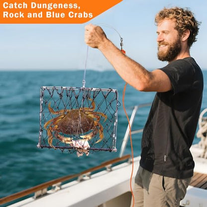 QualyQualy 2 Set Castable Crab Trap Kit, Foldable Crabbing Net with Rope & Bait Clip, Crab Snare/Pots/Traps for Blue Crabs, Dungeness, Crawfish Portable Crabbing Equipment - color: Crab Trap - 2 Pack