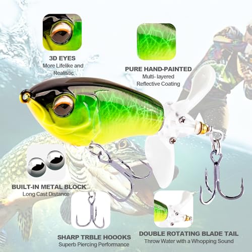 FONMANG Top Water Fishing Lures, 3-Pcs Topwater Lures for Bass Walleye Pike, 2025 New Wasp Crawl Bait for Freshwater and Saltwater - color: F-Whopper